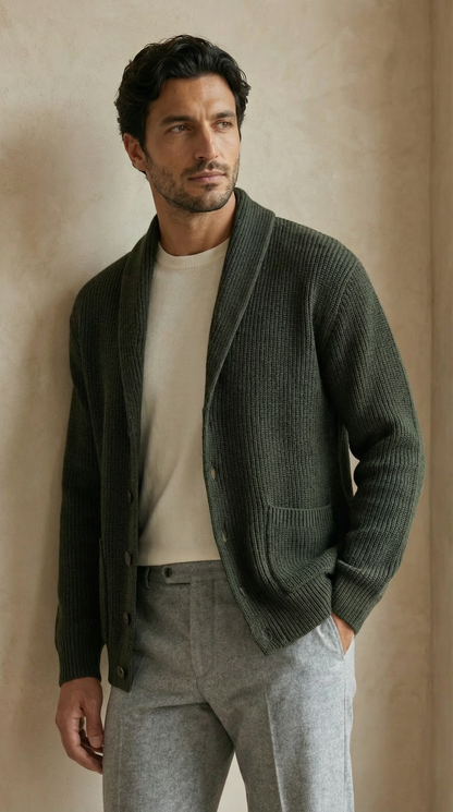 Cardigan a Coste ribbed cardigan in grey — FYNX