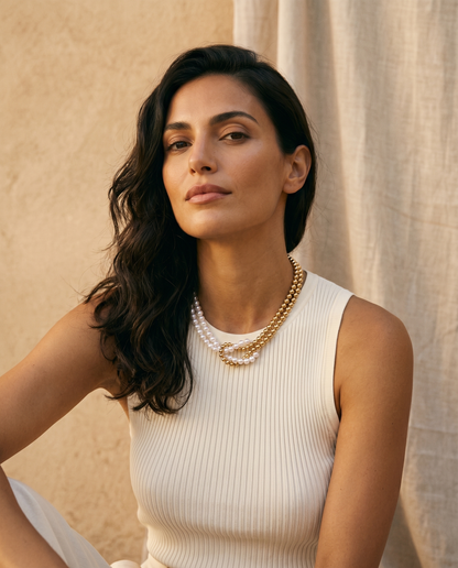L'Eclisse contrast necklace lifestyle warm Mediterranean