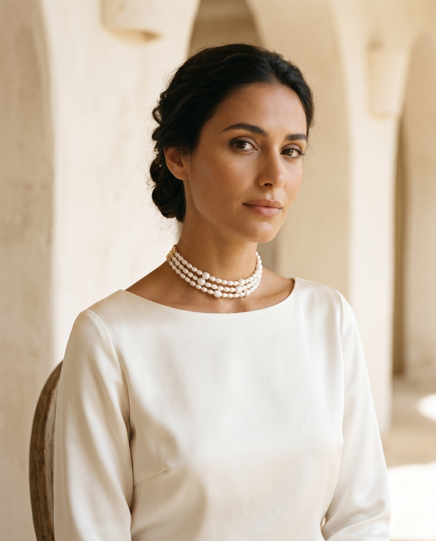 La Rugiada fine pearl choker bridal lifestyle campaign