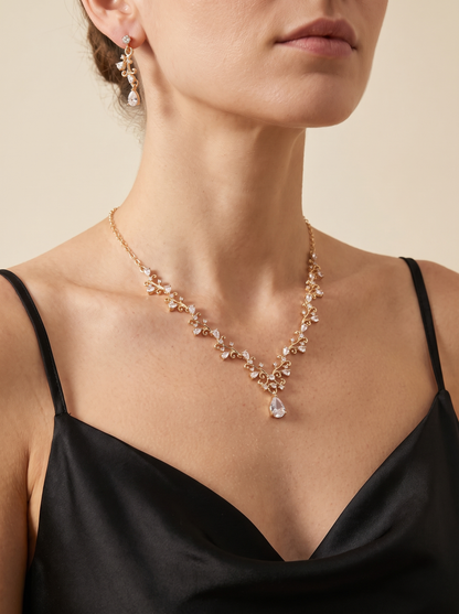 La Vite necklace and earring set worn by a model — FYNX