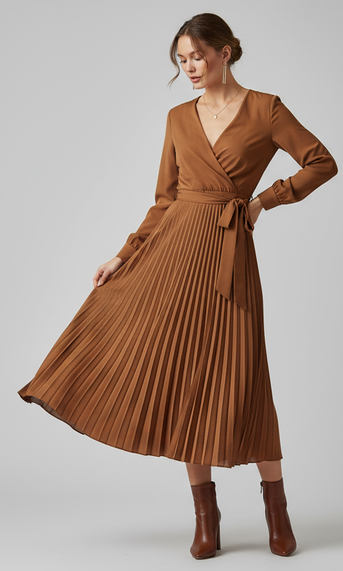 Vestito Plissé - Camel (Midi)