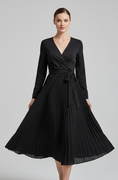 Vestito Plissé - Zwart (Midi)